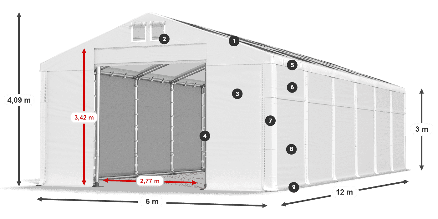 Dach: MS T 580 PVC Wände: FR 620 PVC 3m Legende