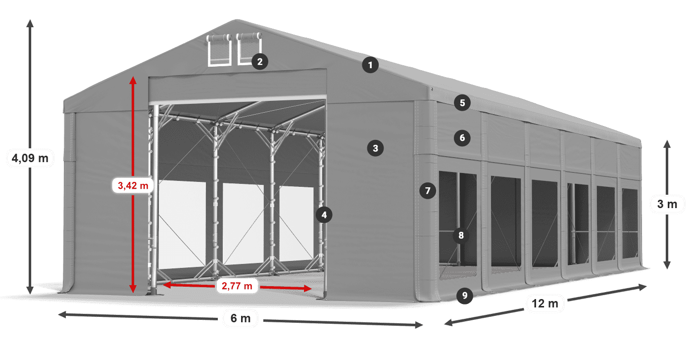 Dach: MS 580 PVC Wände: MS 580 PVC 3m Legende