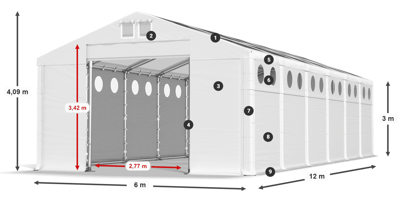 Dach: MS T 580 PVC Wände: MS O 580 PVC 3m Legende