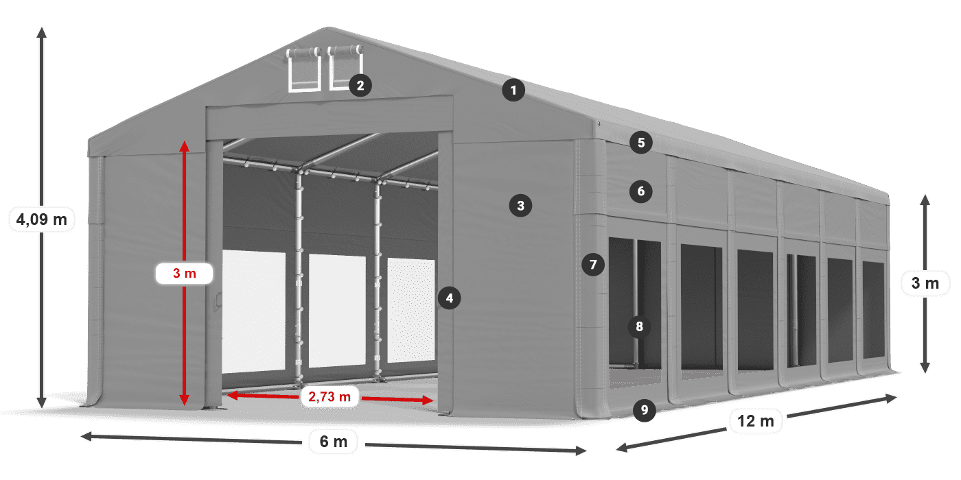 Dach: MS 580 PVC Wände: MS 580 PVC 3m Legende