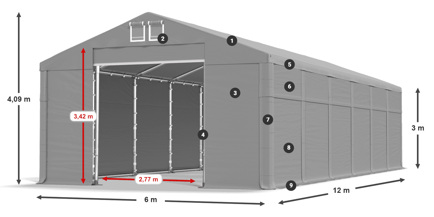 Dach: MS 580 PVC Wände: SD 500 PVC 3m Legende