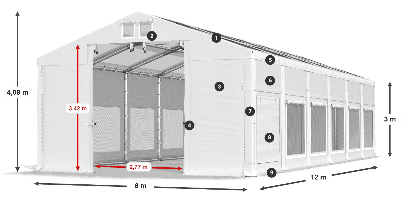 Dach: MS T 580 PVC Wände: SD M 500 PVC 3m Legende