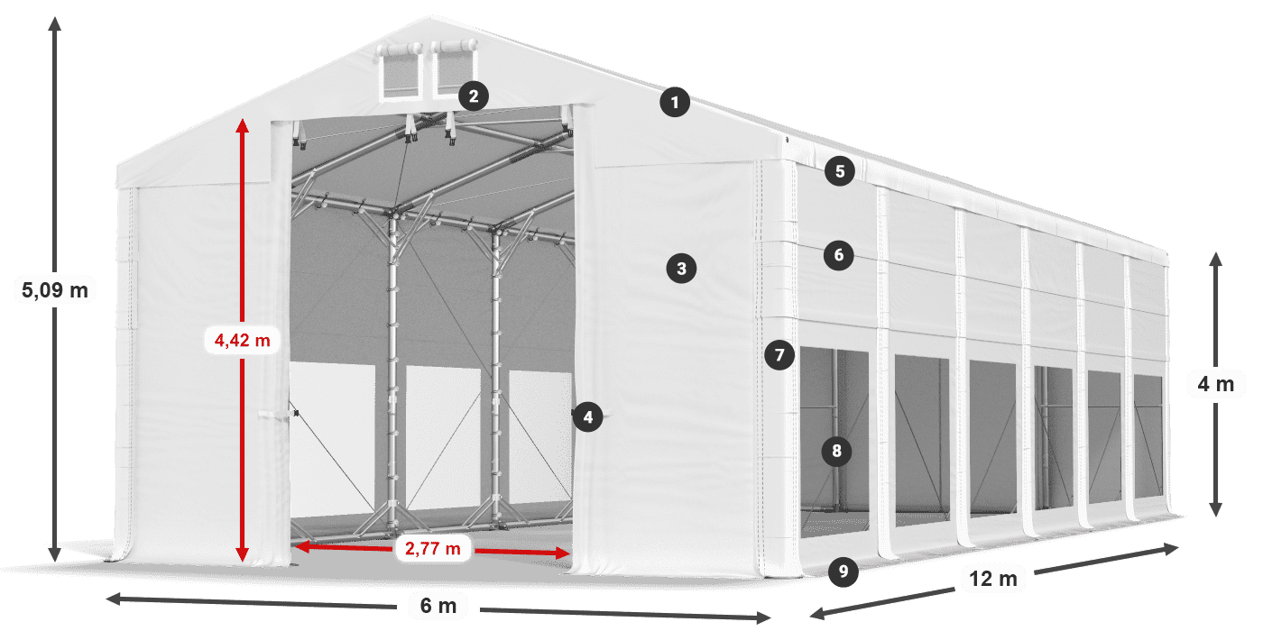 Dach: FR 620 PVC Wände: MS 580 PVC 4m Legende