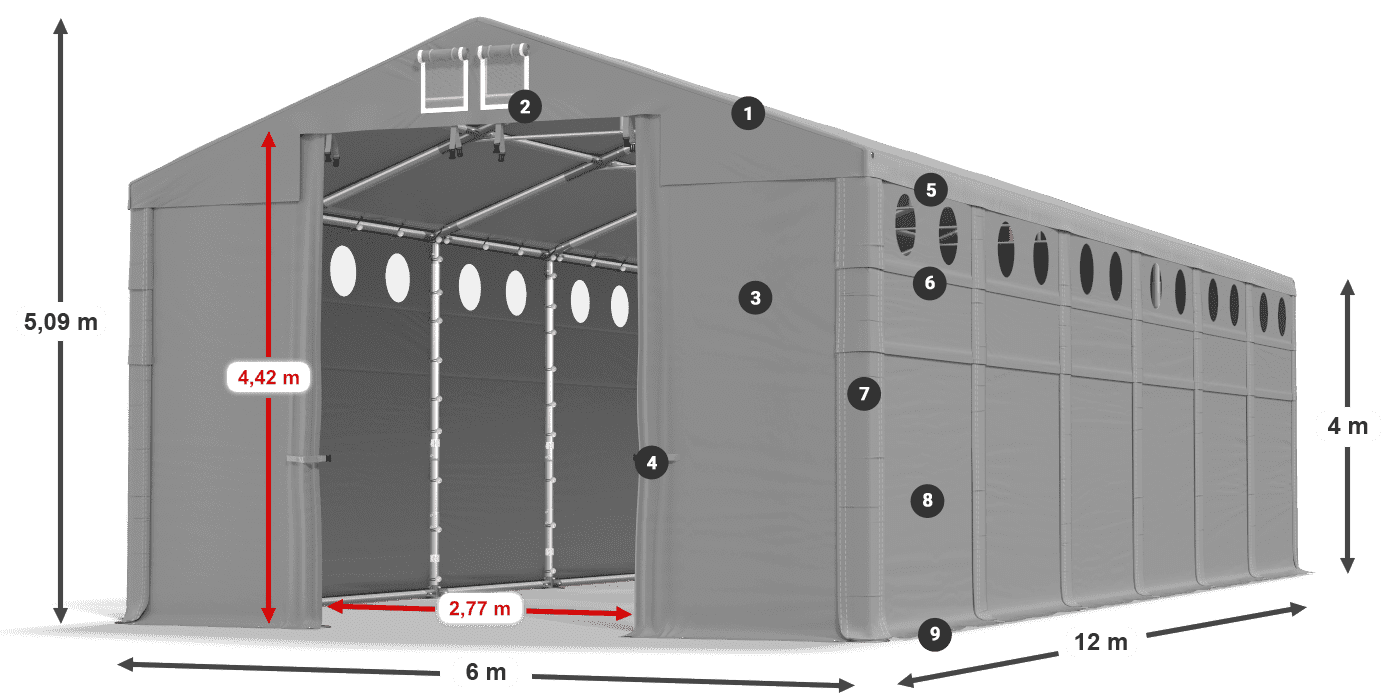 Dach: FR 620 PVC Wände: MS O 580 PVC 4m Legende