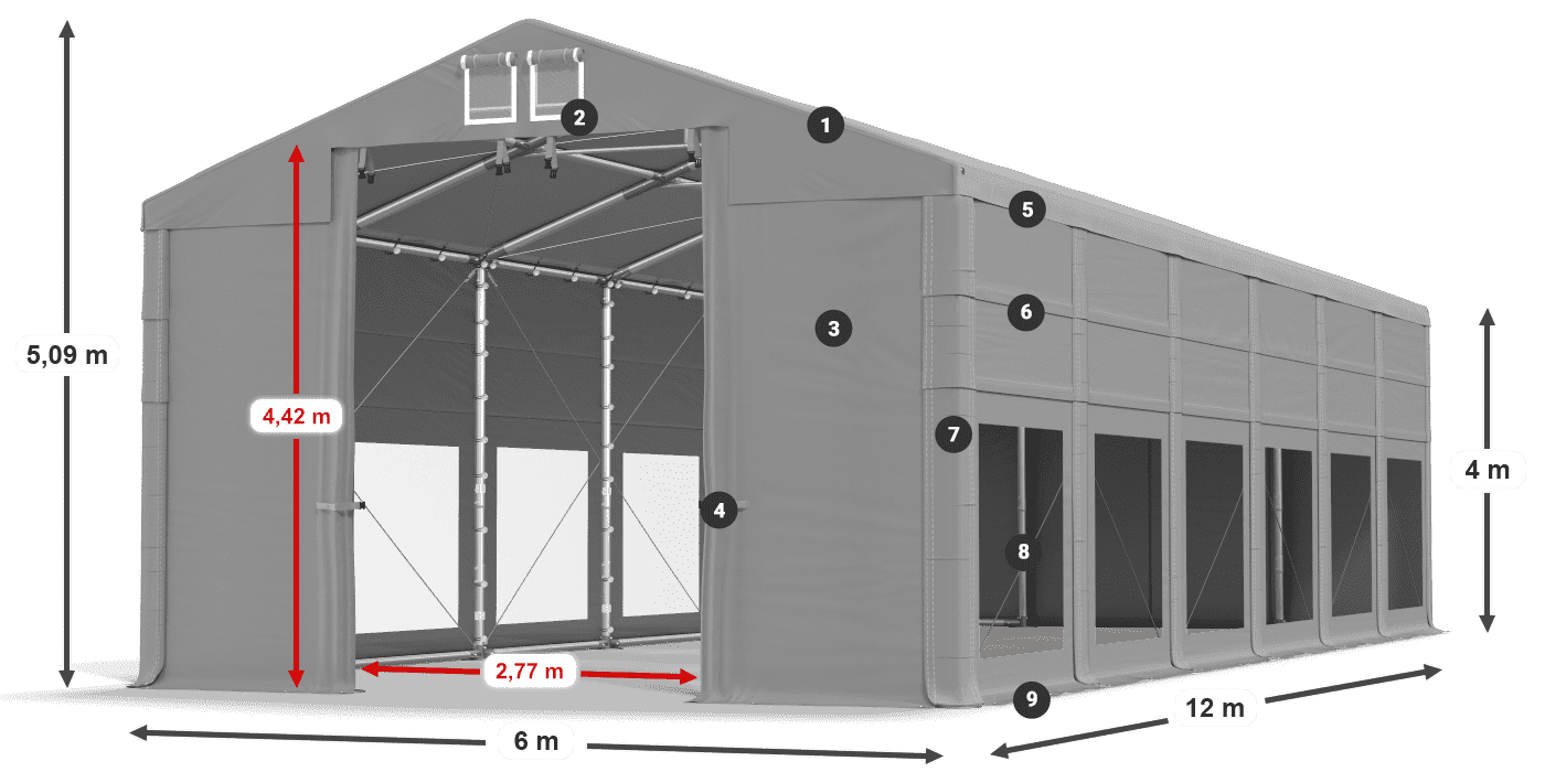 Dach: MS 580 PVC Wände: MS 580 PVC 4m Legende