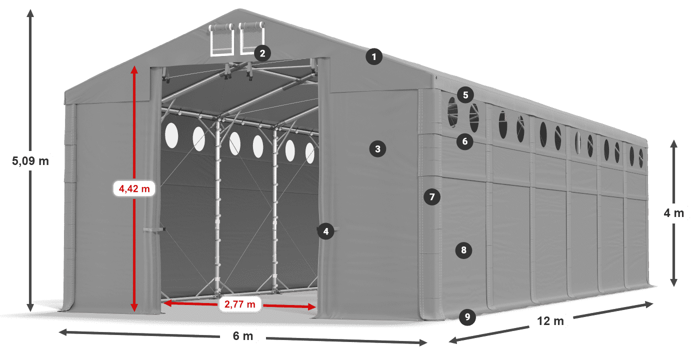 Dach: SD 560 PVC Wände: FR O 620 PVC Legende 4m