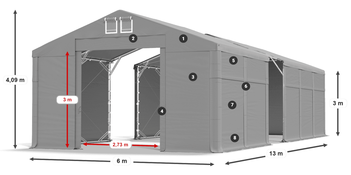 Dach: FR 620 PVC Wände: MS 580 PVC 3m Legende