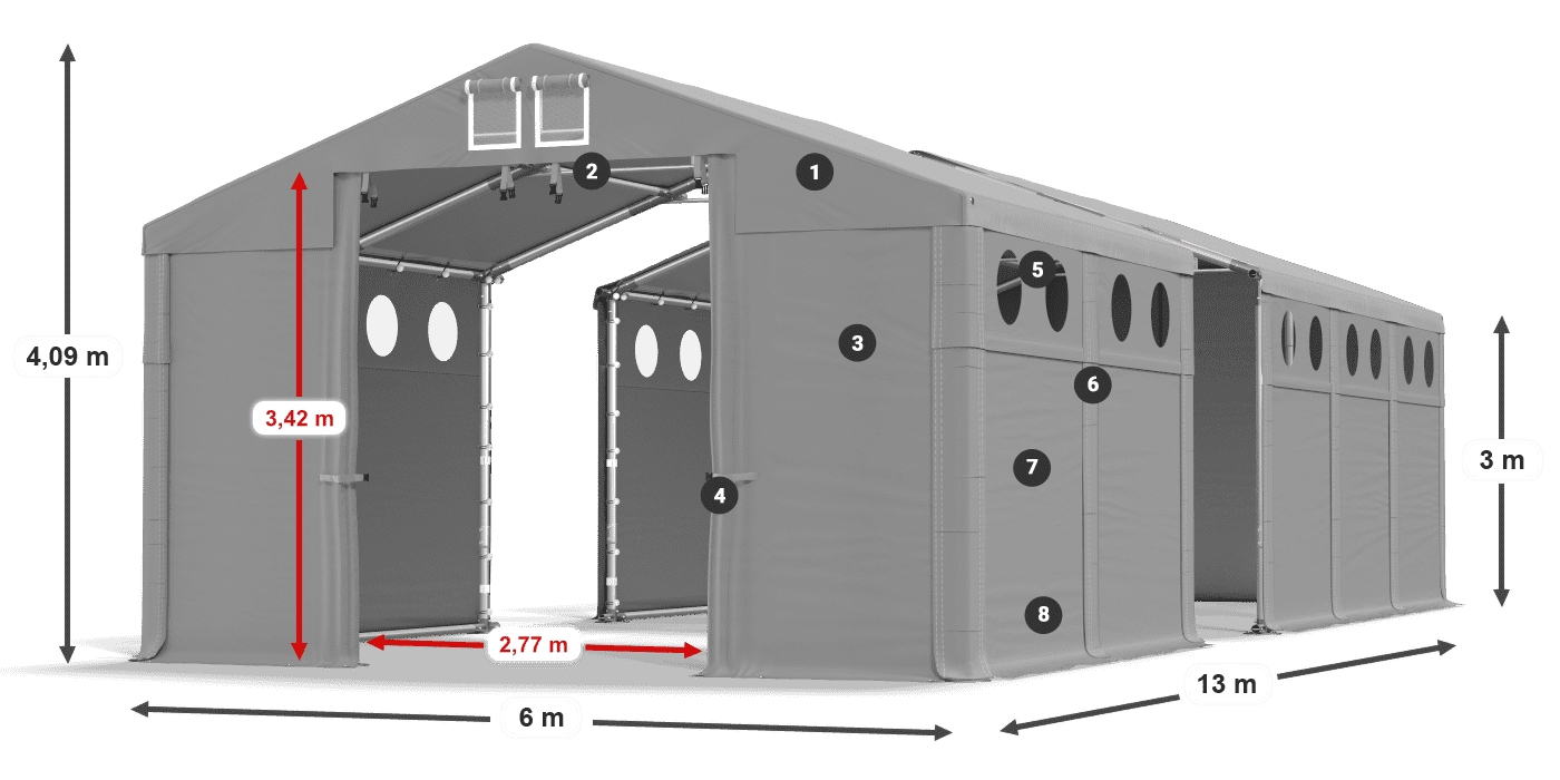 Dach: FR 620 PVC Wände: MS O 580 PVC 3m Legende