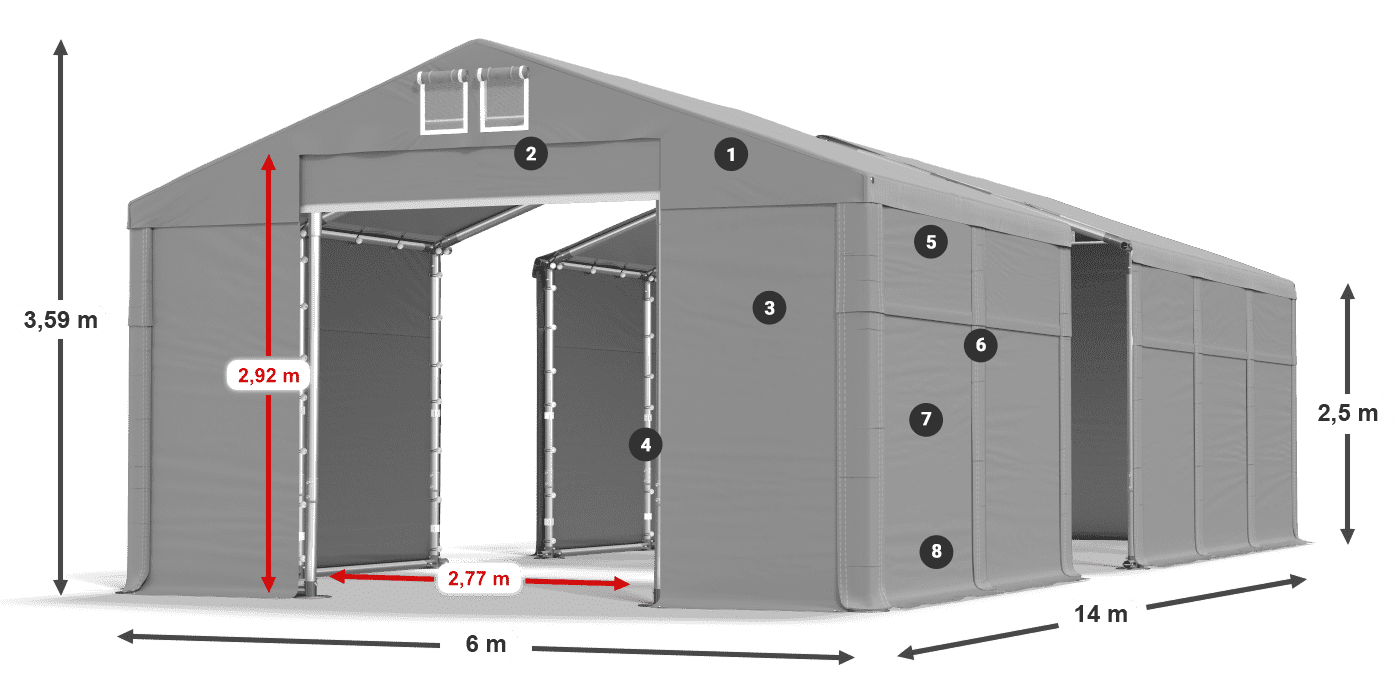 Dach: MS 580 PVC Wände: FR 620 PVC 2,5 m Legende