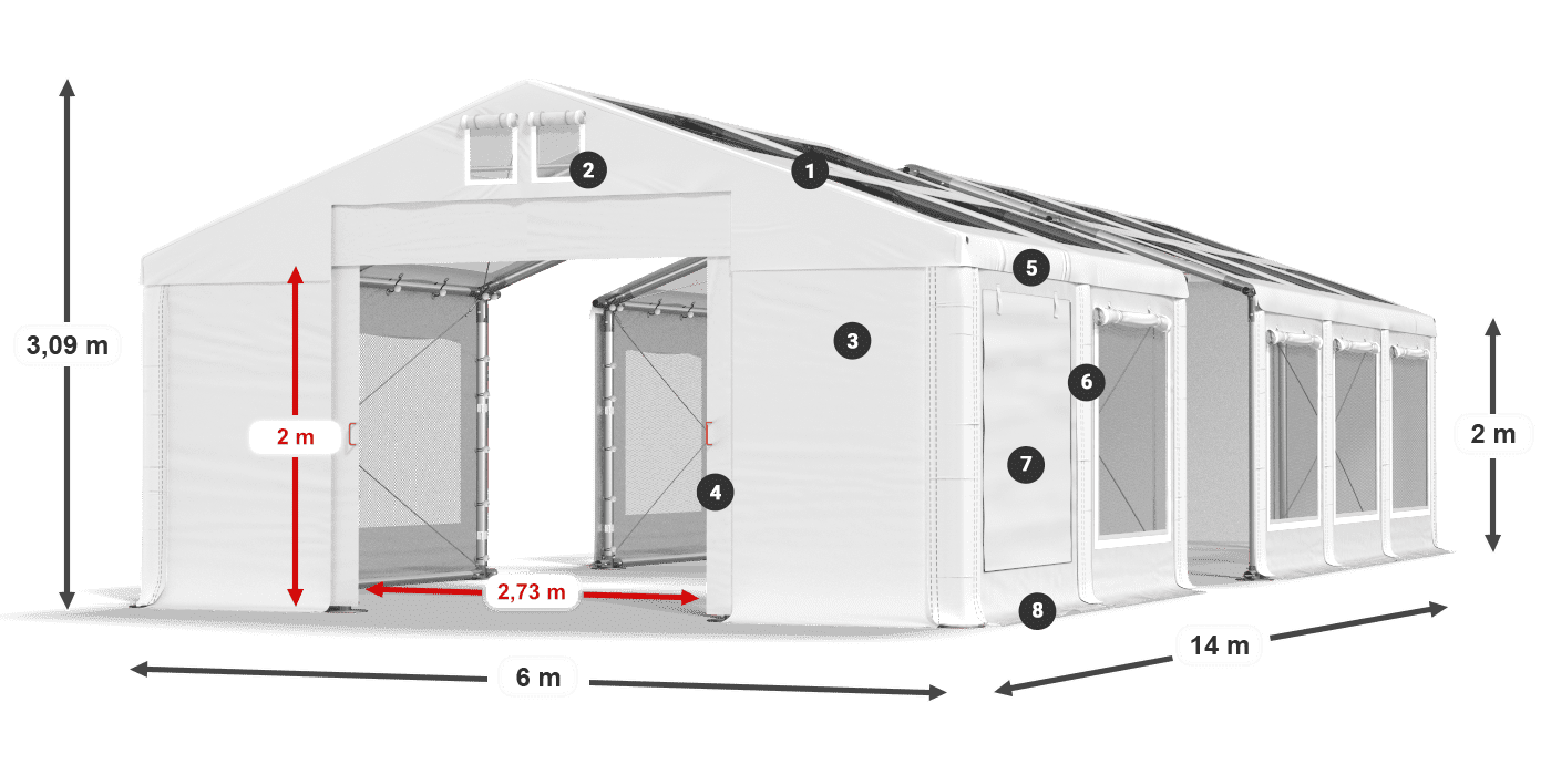 Dach: MS T 580 PVC Wände: SDM 500 PVC 2m Legende