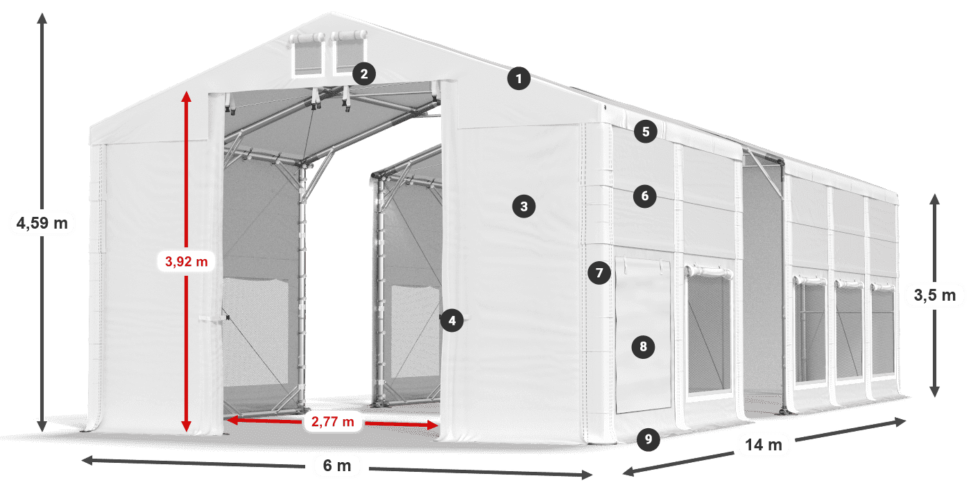 Dach: FR 620 PVC Wände: SD 500 PVC 3,5 m Legende