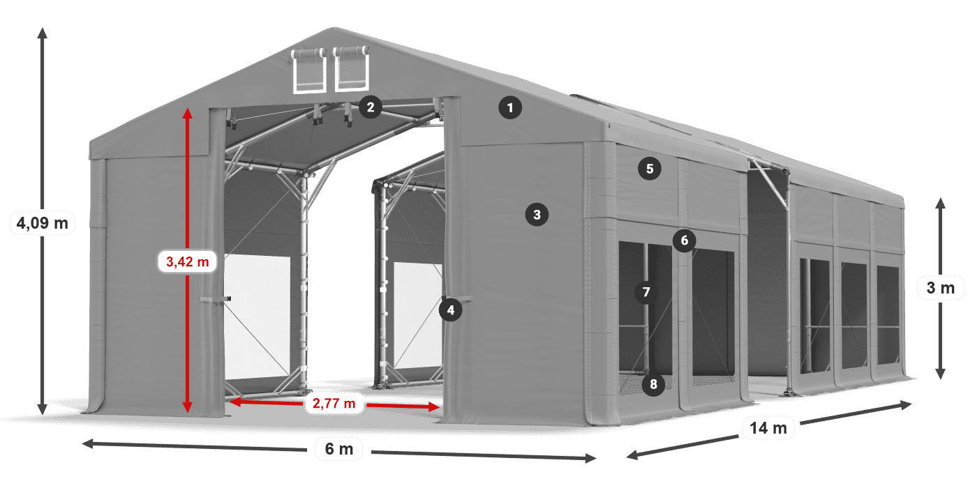 Dach: MS 580 PVC Wände: MS 580 PVC 3m Legende