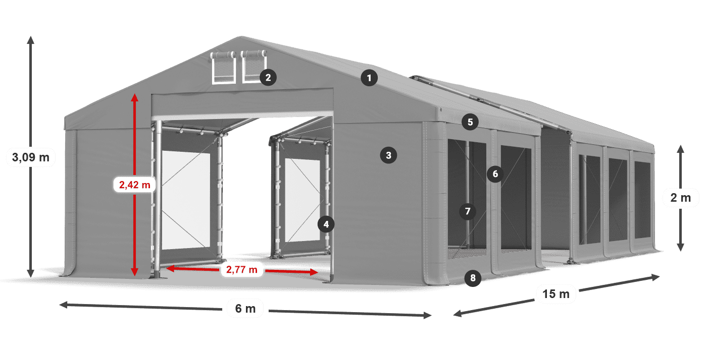 Dach: FR 620 PVC Wände: MS 580 PVC 2m Legende
