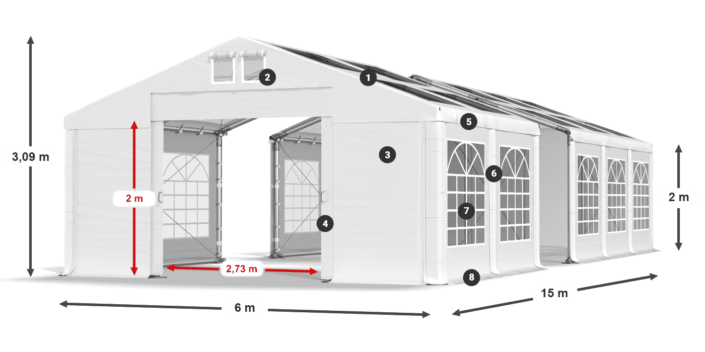 Dach: MS T 580 PVC Wände: FR 620 PVC 2m Legende