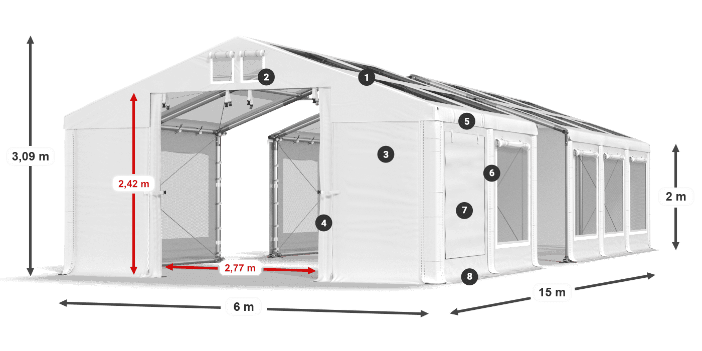 Dach: MS T 580 PVC Wände: SDM 500 PVC 2m Legende