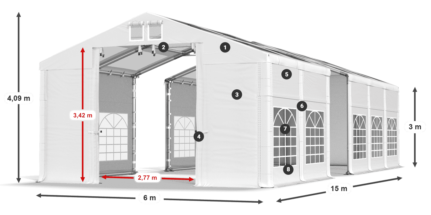 Dach: MS T 580 PVC Wände: FR 620 PVC 3m Legende