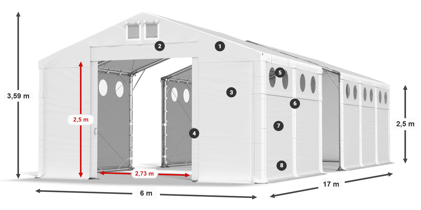 Dach: FR 620 PVC Wände: MS O 580 PVC 2,5 m Legende