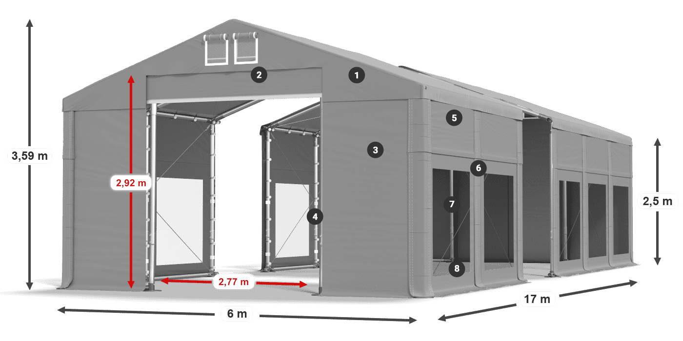 Dach: MS 580 PVC Wände: MS 580 PVC 2,5 m Legende