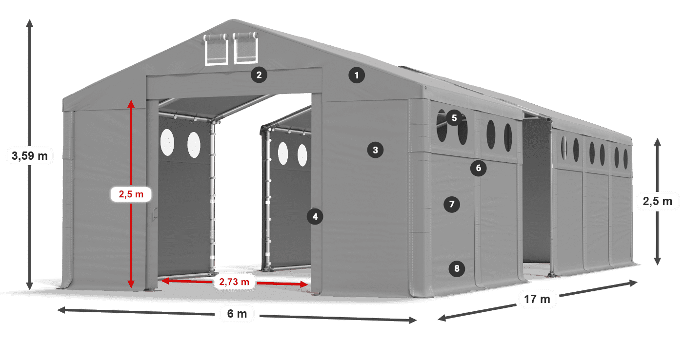 Dach: MS 580 PVC Wände: SD O 500 PVC 2,5 m Legende