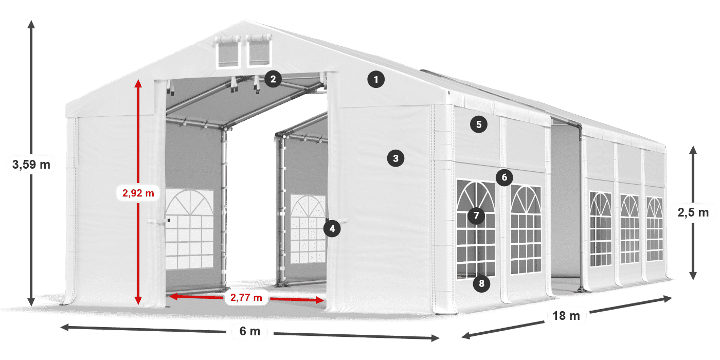 Dach: SD 560 PVC Wände: FR 620 PVC Legende 2,5 m