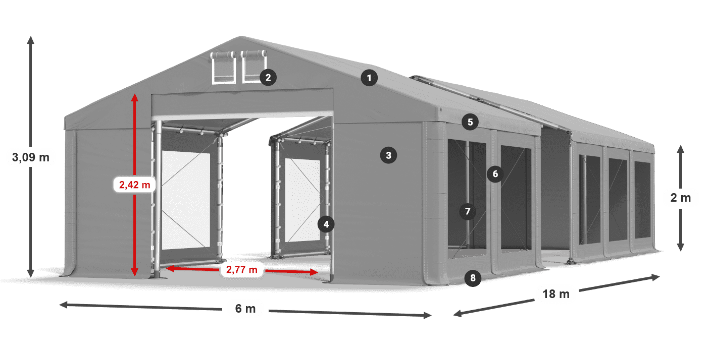 Dach: FR 620 PVC Wände: MS 580 PVC 2m Legende