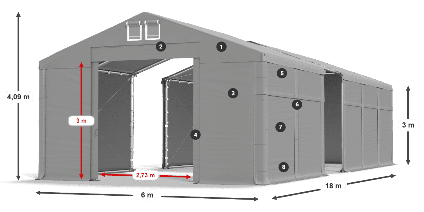 Dach: FR 620 PVC Wände: MS 580 PVC 3m Legende