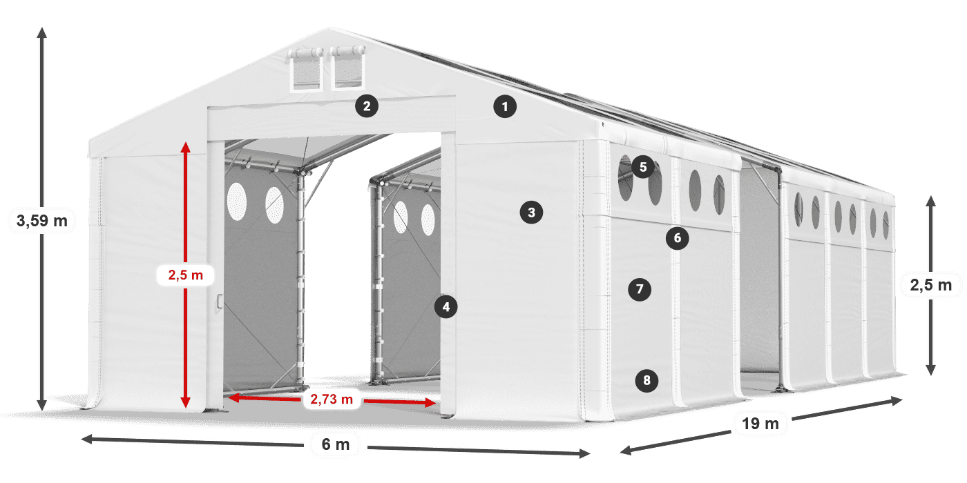 Dach: MS T 580 PVC Wände: MS O 580 PVC 2,5 m Legende