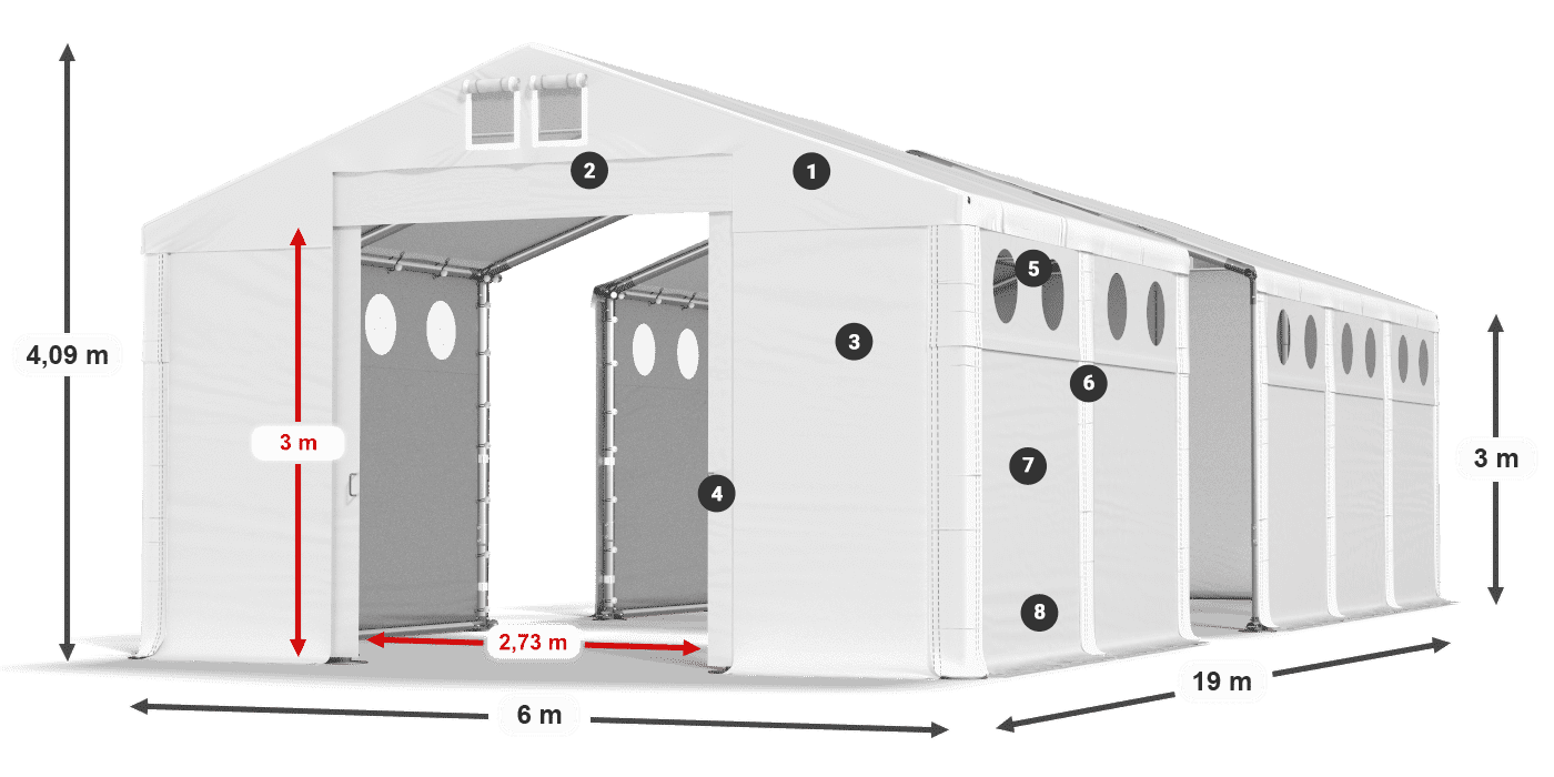 Dach: FR 620 PVC Wände: SD O 500 PVC 3m Legende