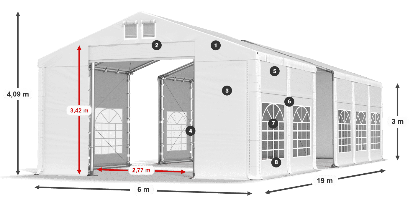 Dach: MS 580 PVC Wände: FR 620 PVC 3m Legende