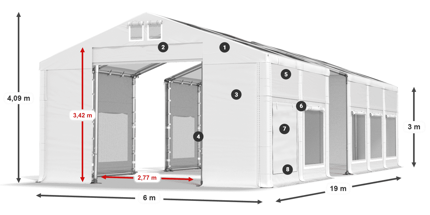 Dach: MS T 580 PVC Wände: SD M 500 PVC 3m Legende