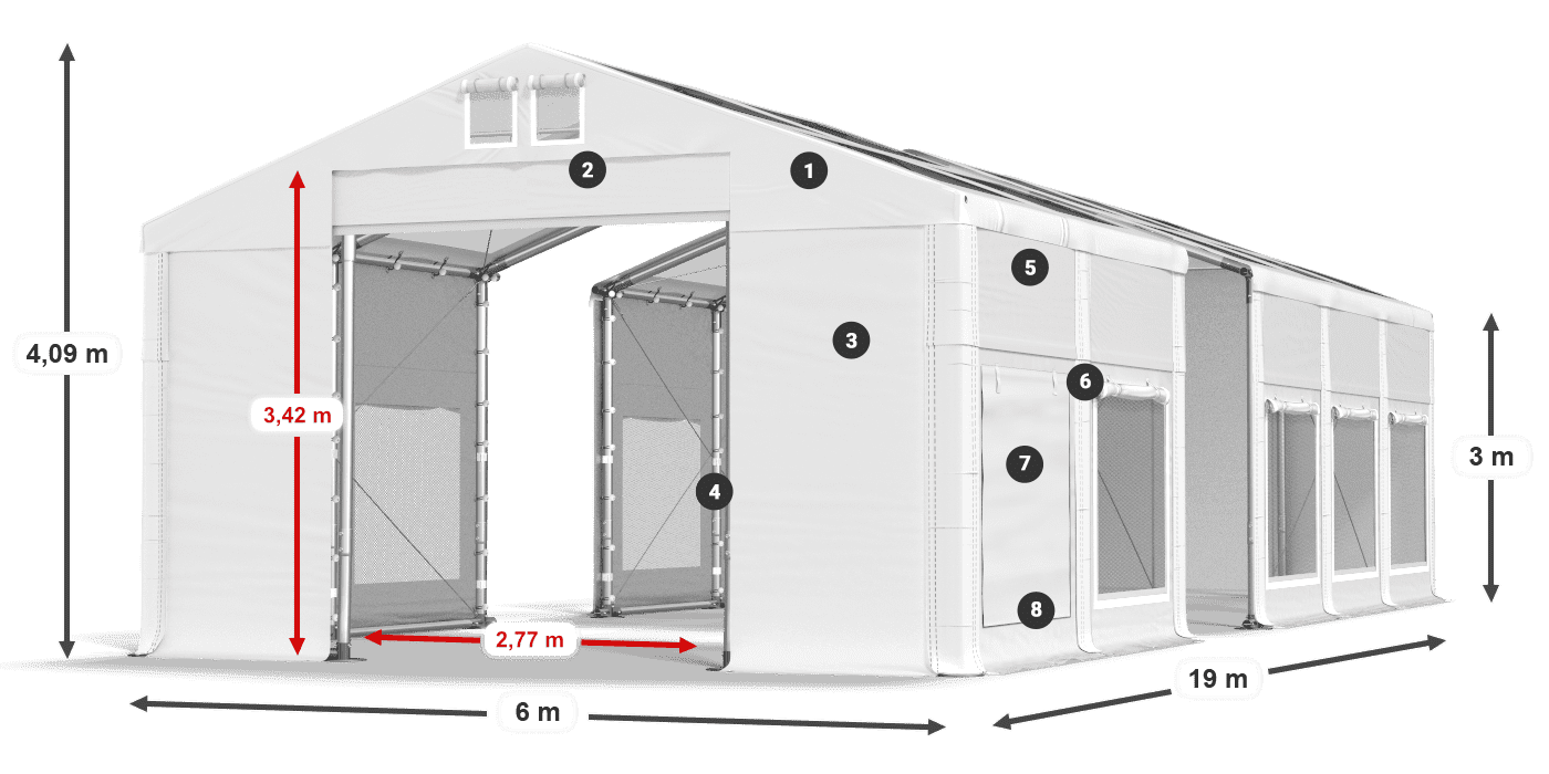 Dach: MS T 580 PVC Wände: SD M 500 PVC 3m Legende