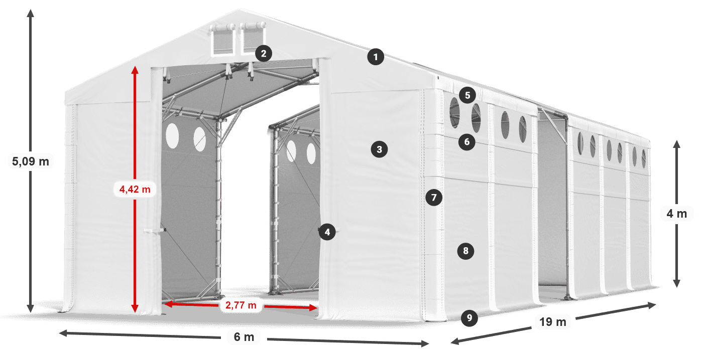 Dach: FR 620 PVC Wände: SD O 500 PVC 4m Legende