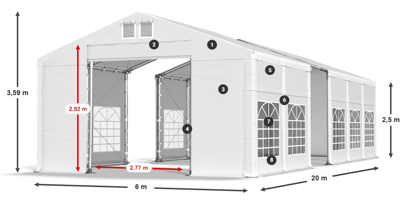 Dach: SD 560 PVC Wände: FR 620 PVC Legende 2,5 m