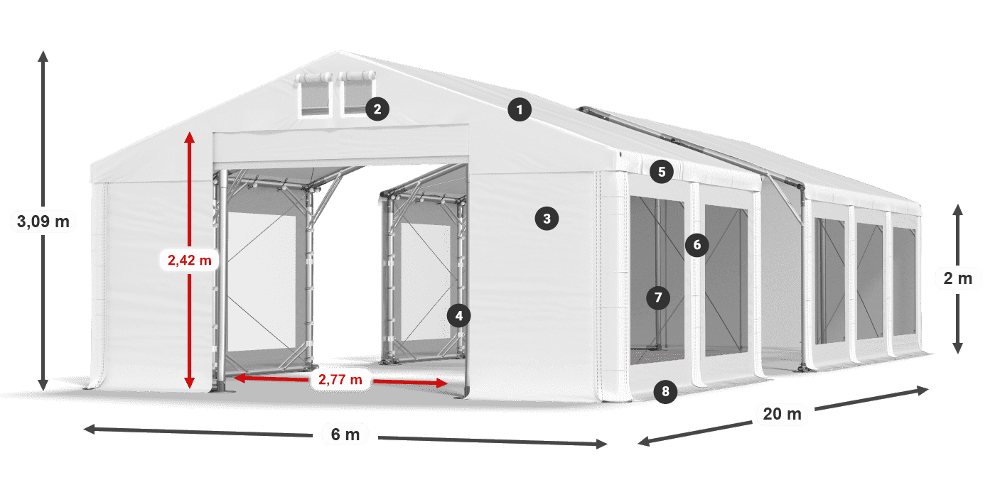 Dach: FR 620 PVC Wände: MS 580 PVC 2m Legende