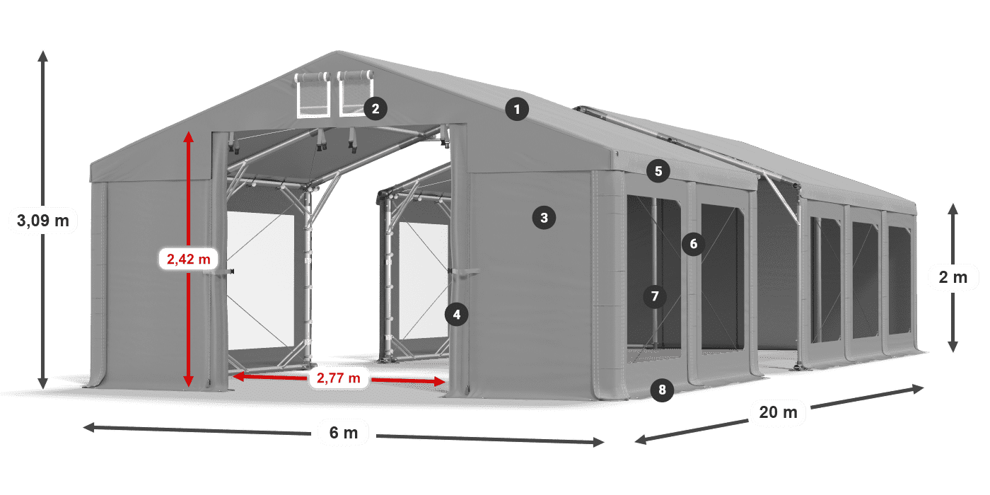 Dach: FR 620 PVC Wände: MS 580 PVC 2m Legende