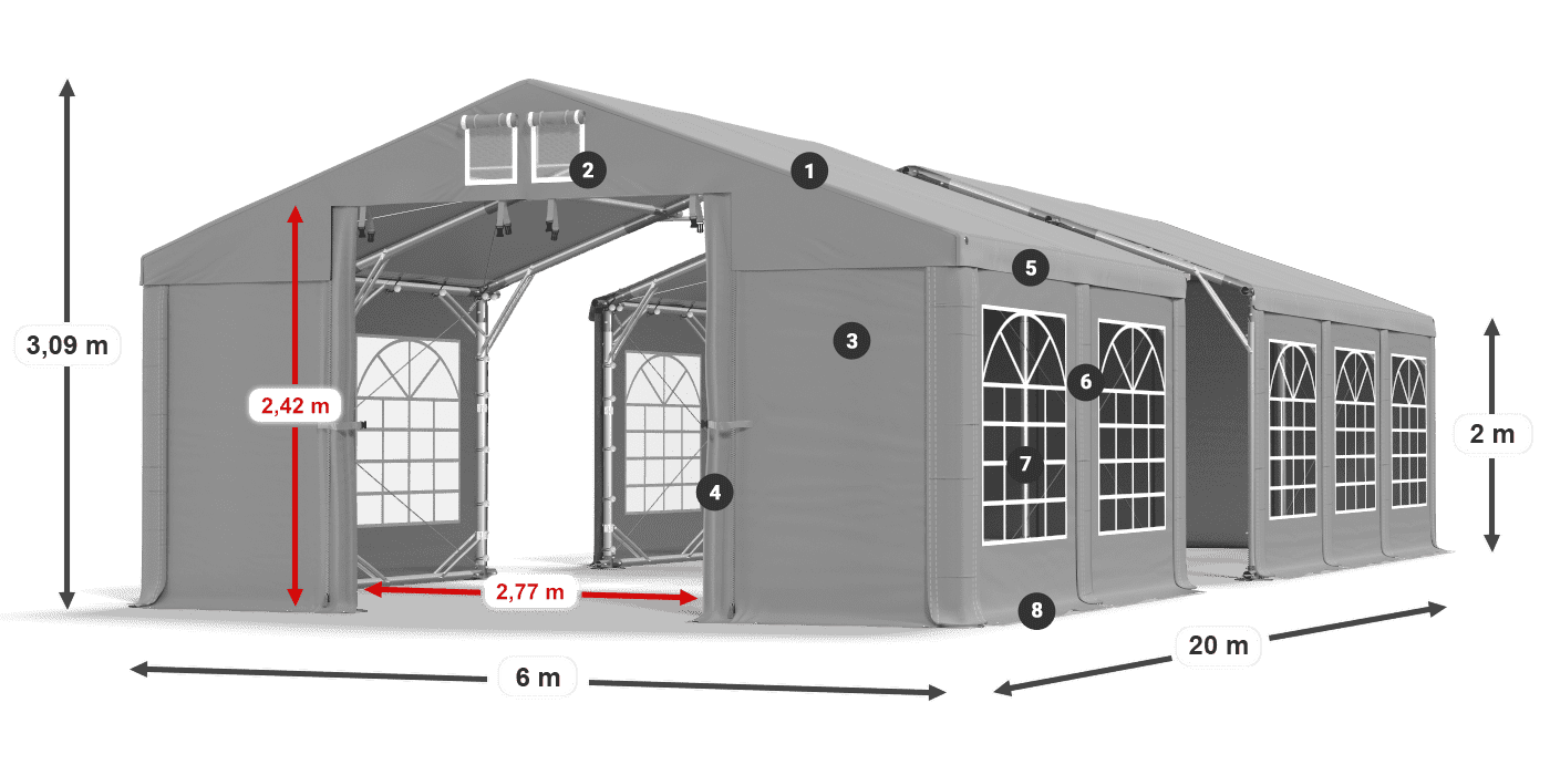 Dach: FR 620 PVC Wände: SD 500 PVC 2m Legende