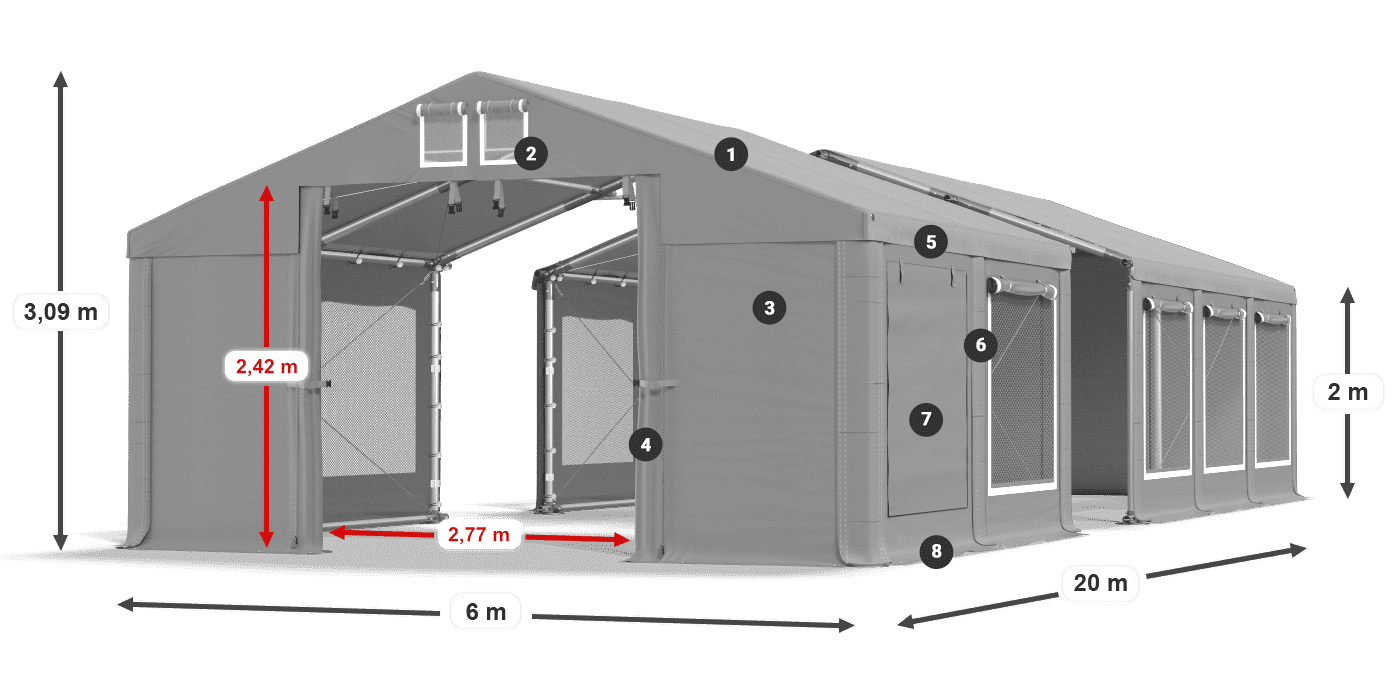 Dach: MS 580 PVC Wände: SD M 500 PVC 2m Legende