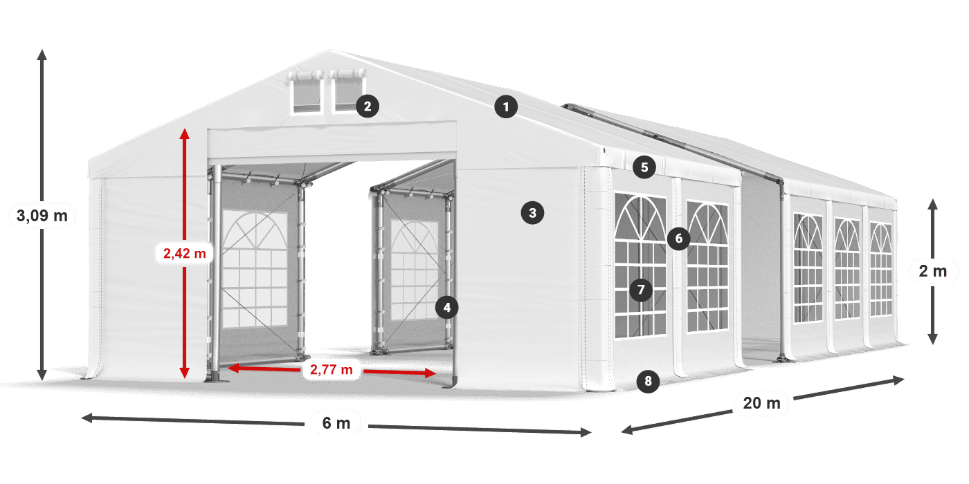 Dach: SD 560 PVC Wände: FR 620 PVC Legende 2m