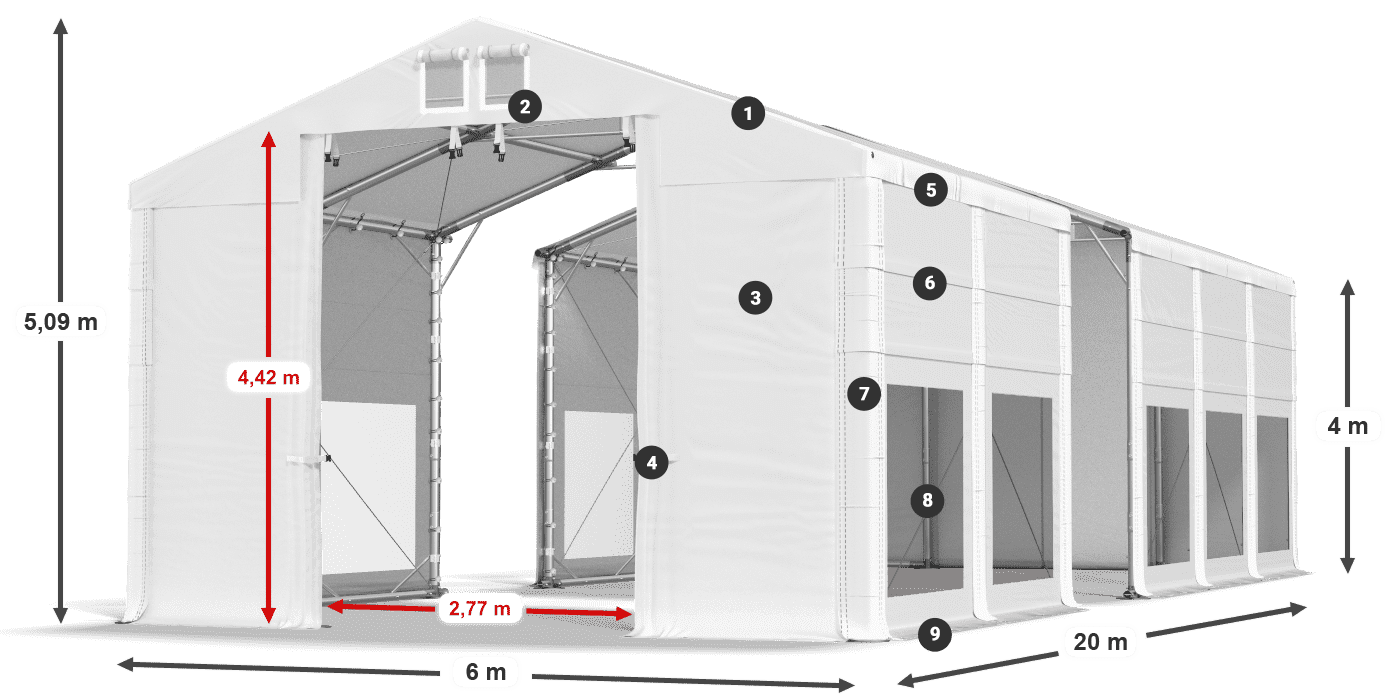 Dach: MS 580 PVC Wände: MS 580 PVC 4m Legende