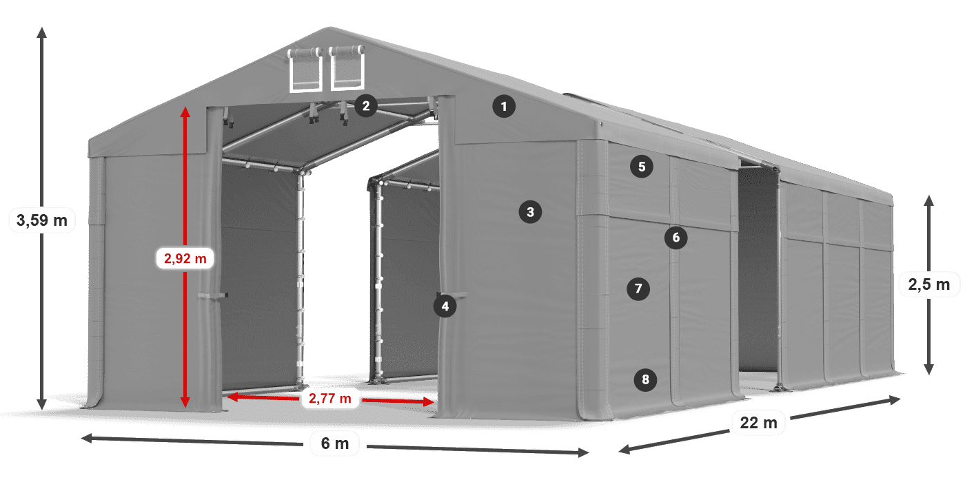 Dach: SD 560 PVC Wände: MS 580 PVC Legende 2,5 m