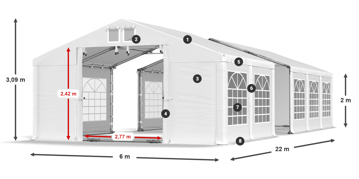 Dach: FR 620 PVC Wände: SD 500 PVC 2m Legende