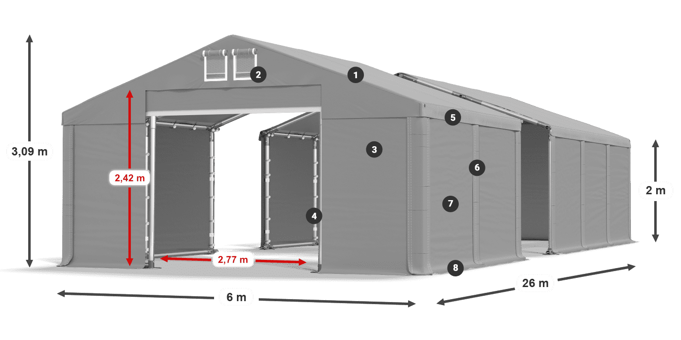 Dach: SD 560 PVC Wände: FR 620 PVC Legende 2m