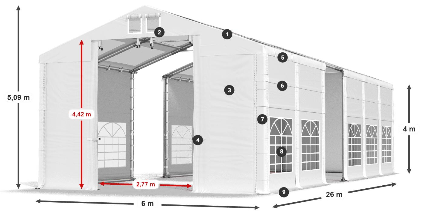 Dach: MS T 580 PVC Wände: FR 620 PVC 4m Legende