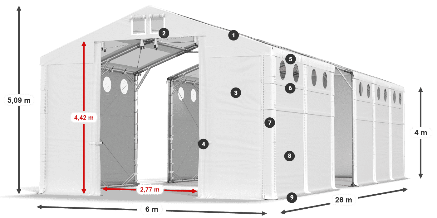 Dach: MS T 580 PVC Wände: MS O 580 PVC 4m Legende