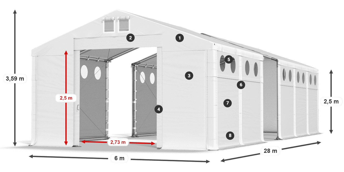 Dach: SD 560 PVC Wände: MS O 580 PVC Legende 2,5 m