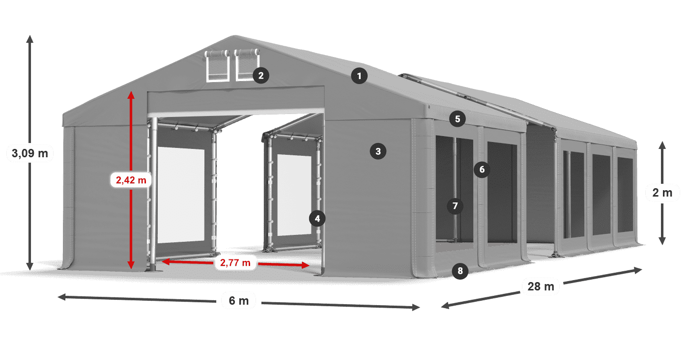 Dach: MS 580 PVC Wände: MS 580 PVC 2m Legende