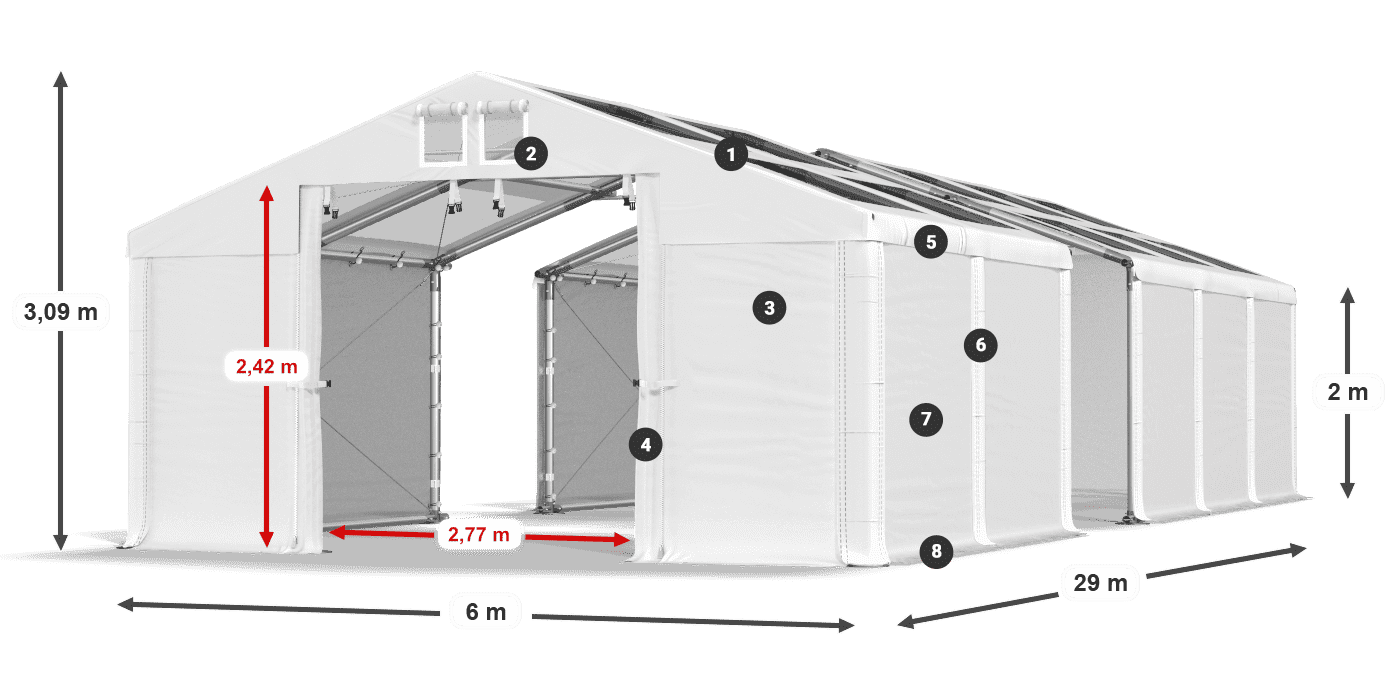 Dach: MS T 580 PVC Wände: SD 500 PVC 2m Legende