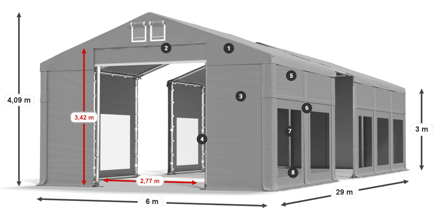 Dach: FR 620 PVC Wände: MS 580 PVC 3m Legende