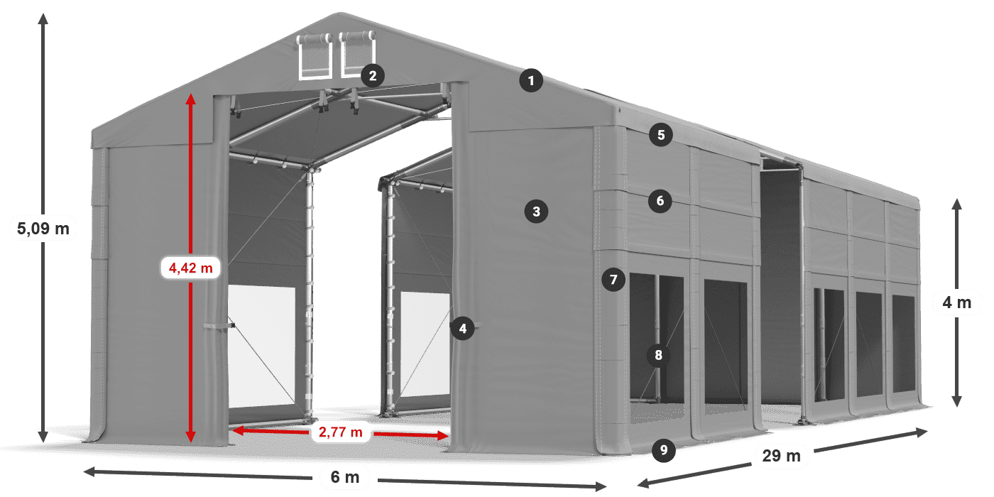 Dach: MS 580 PVC Wände: MS 580 PVC 4m Legende