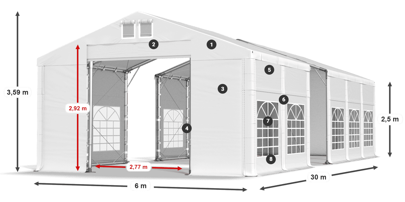 Dach: SD 560 PVC Wände: FR 620 PVC Legende 2,5 m